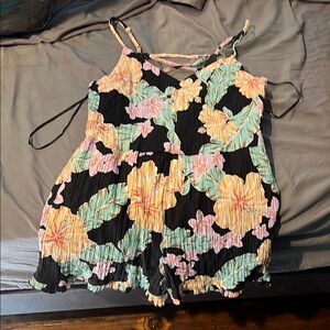 Tropical Floral Lace-Up Romper